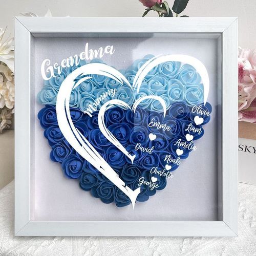 Grandma Hearts Mum Hearts - Personalized Flower Shadow Box