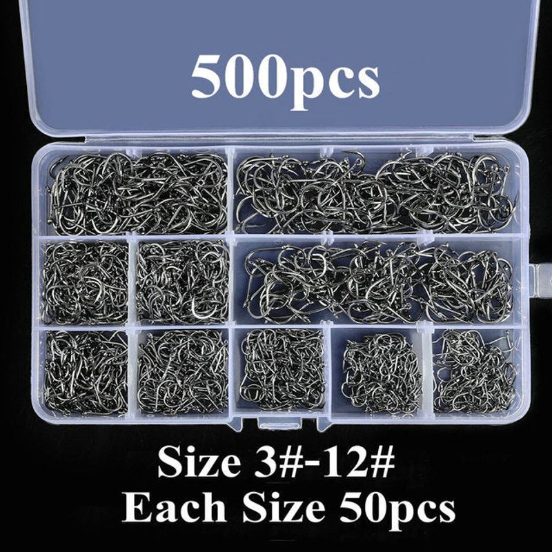 Aorace 300-600pcs/ Box High Carbon Steel Fishing Hooks Set Barbed Carp Fishhook For Soft Worm Lure Fly Fishing Hook Set