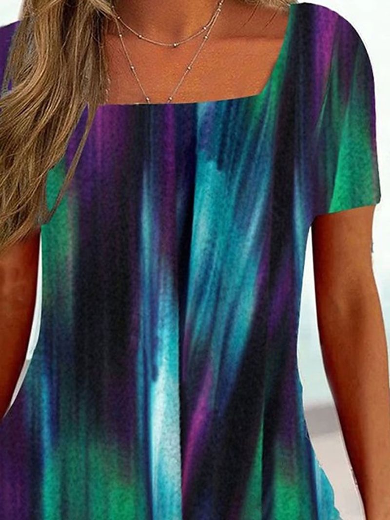 Women's T shirt Tee Black White Pink Floral Striped Print Short Sleeve Casual Holiday Tunic Basic Square Neck Regular Floral Plus Size L