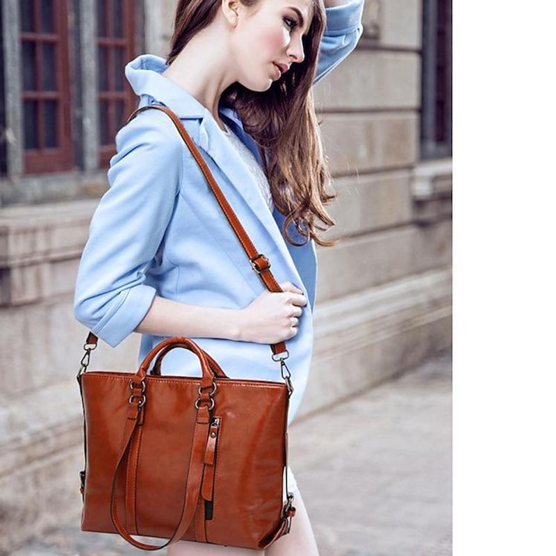 Women's Handbag Crossbody Bag Tote PU Leather Outdoor Office Shopping Zipper Large Capacity Solid Color