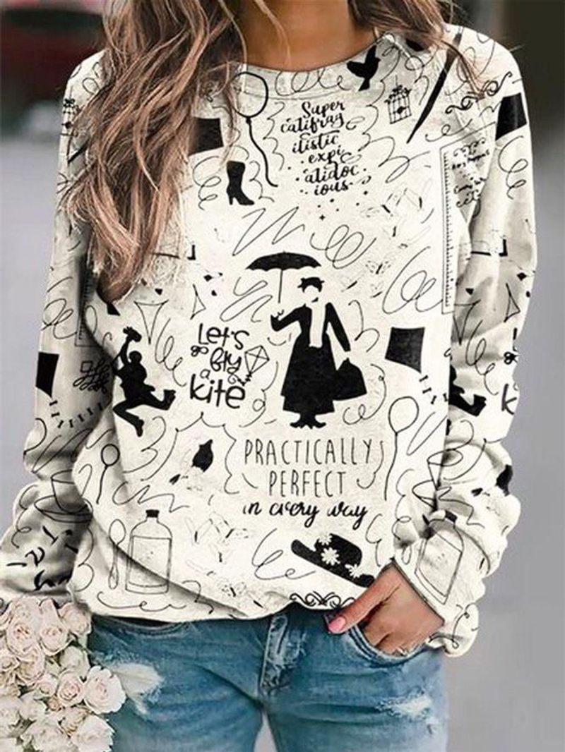 Women's Long Sleeve Scoop Neck Graphic Printed Top