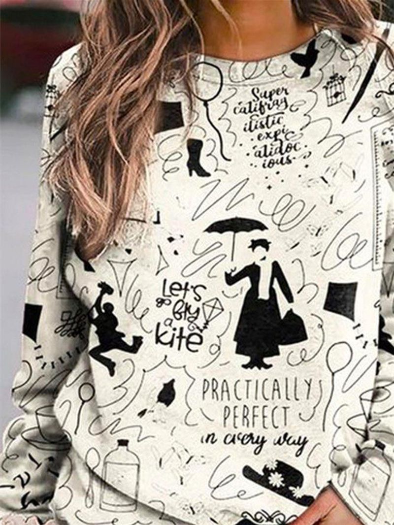 Women's Long Sleeve Scoop Neck Graphic Printed Top