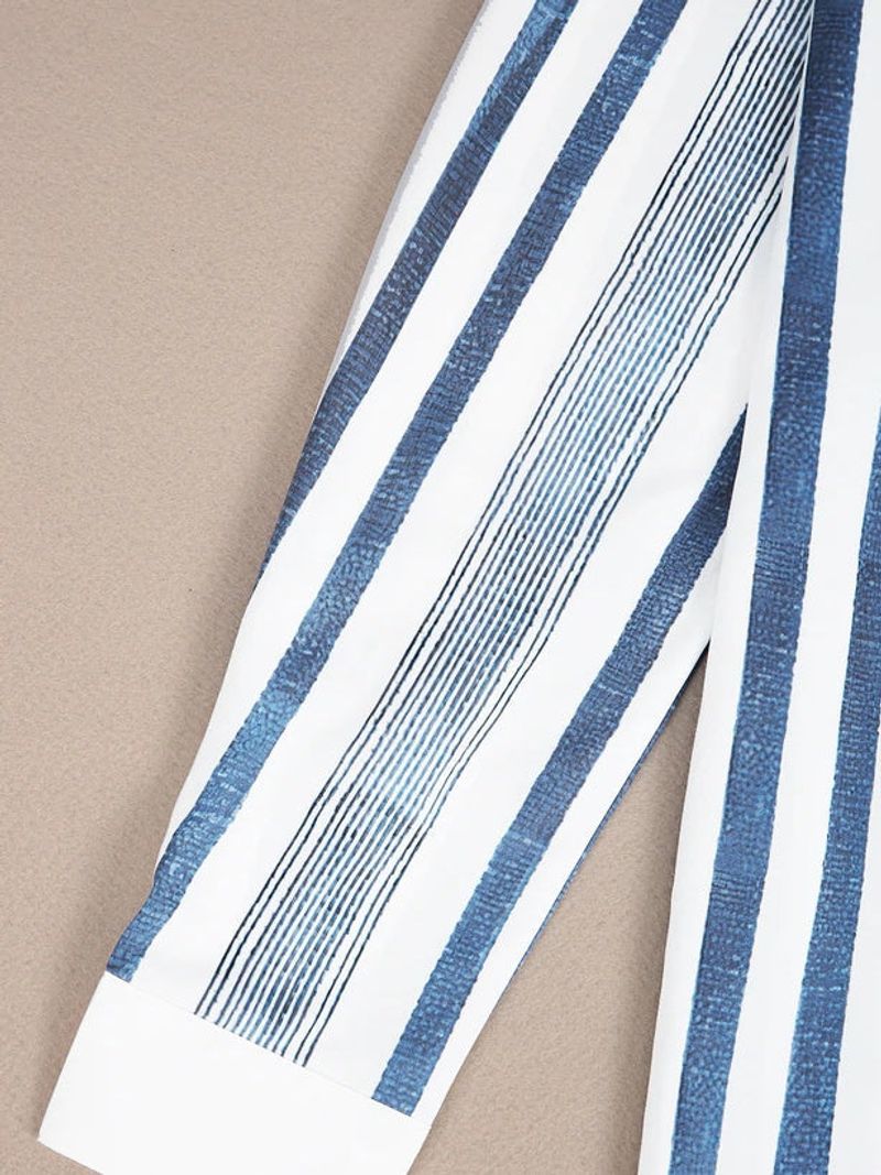 Double Pocket Vertical Blue and White Stripe Tunic Top