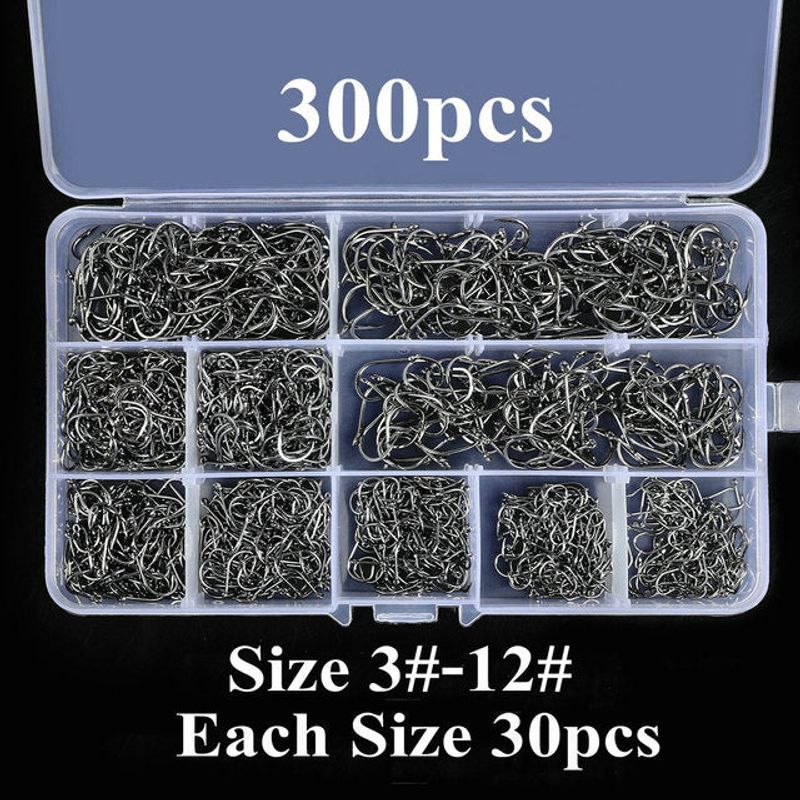 Aorace 300-600pcs/ Box High Carbon Steel Fishing Hooks Set Barbed Carp Fishhook For Soft Worm Lure Fly Fishing Hook Set