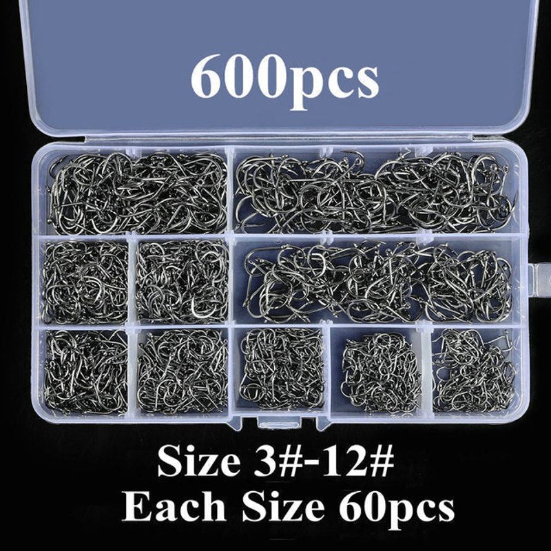 Aorace 300-600pcs/ Box High Carbon Steel Fishing Hooks Set Barbed Carp Fishhook For Soft Worm Lure Fly Fishing Hook Set