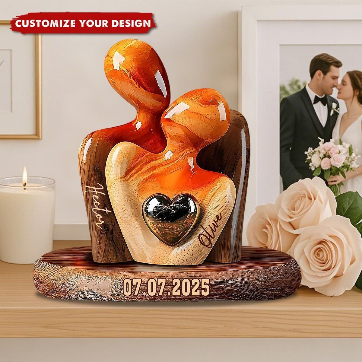 Stylish couple statue with heart inlay-personalized couple painting