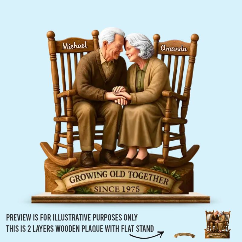 Growing old together personalized wooden couple board with stand