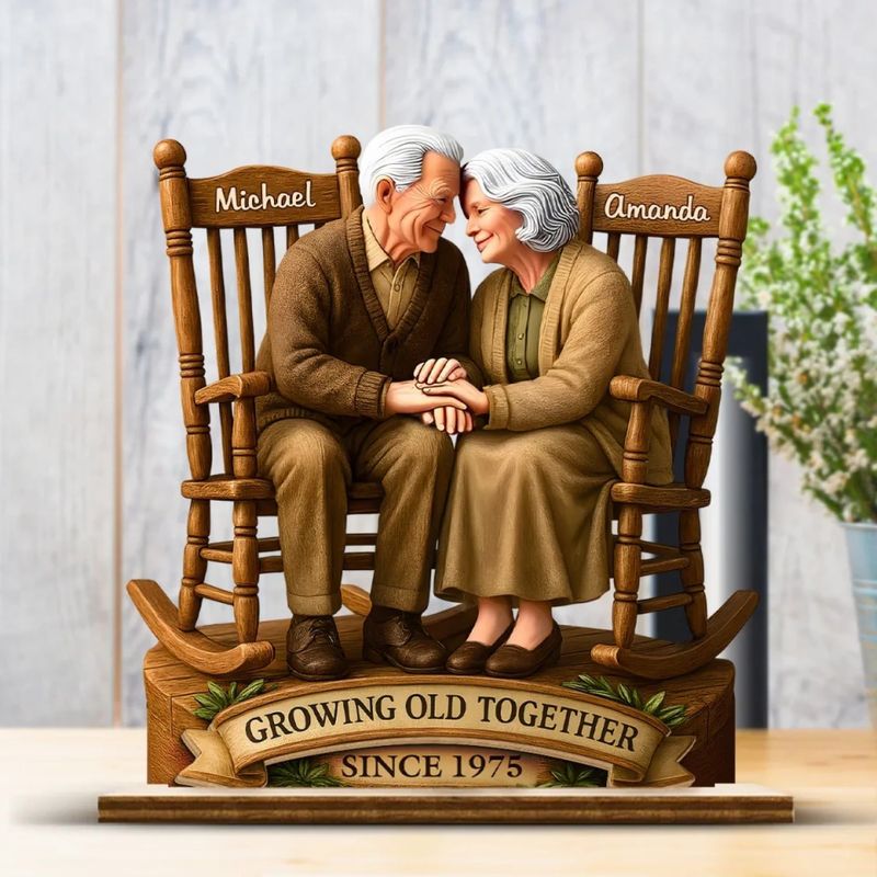 Growing old together personalized wooden couple board with stand