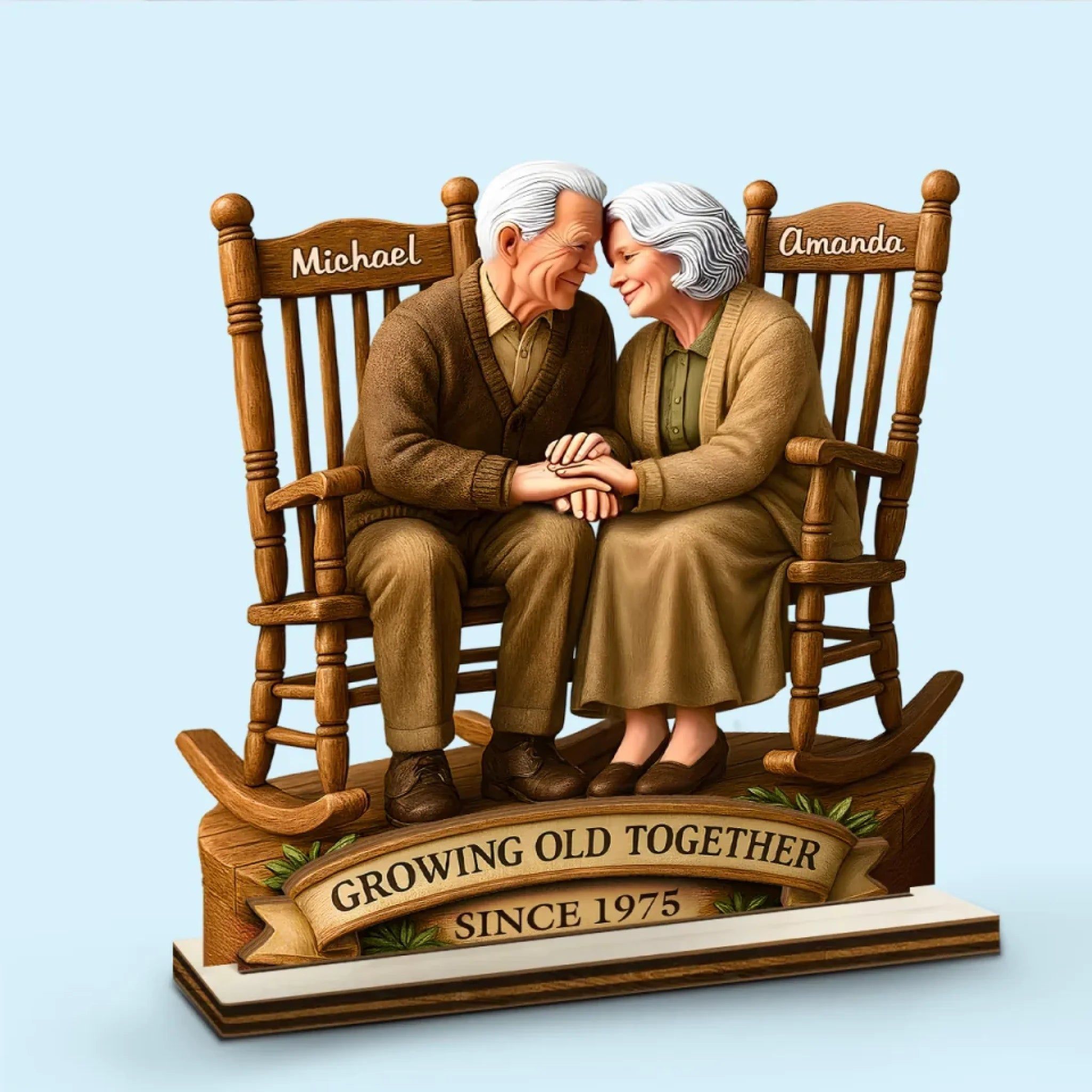 Growing old together personalized wooden couple board with stand