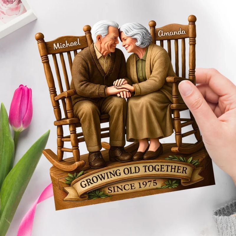 Growing old together personalized wooden couple board with stand