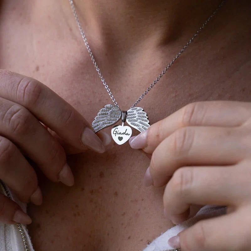 Angel wings necklace eternal guard souvenir with hidden name