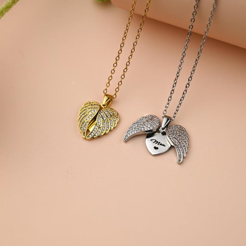 Angel wings necklace eternal guard souvenir with hidden name
