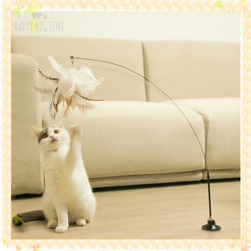 Cat Stick Long Rod Teaser Cat Stick Feather Bell Sucker Fixed Cat Interactive Toy Cat Accessories