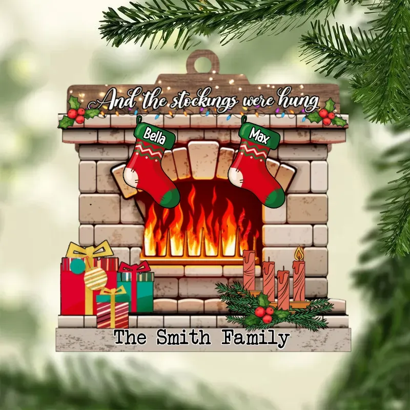 AND THE STOCKINGS WERE HUNGS WOODEN CHRISTMAS ORNAMENT, PERSONALIZED CHRISTMAS SHAPED ORNAMENT