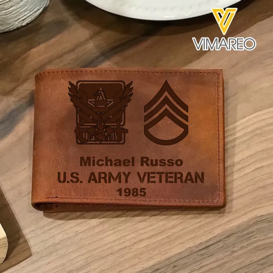 Personalized US Military Veteran Custom Name Laser Leather Wallet QTLVA1577